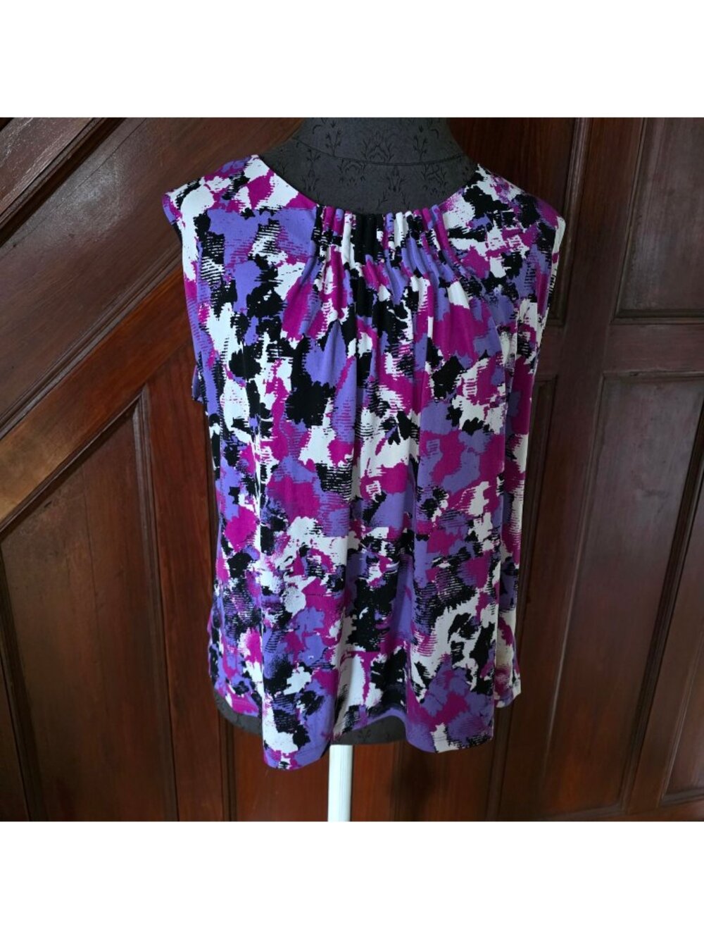 Jones Studio Womens Sleeveless Abstract Print Top 1X Purple Black White
